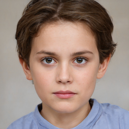 Neutral white child female with short  brown hair and brown eyes