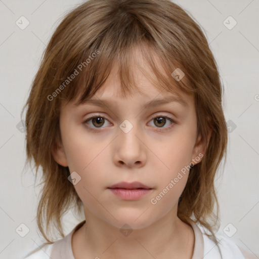 Neutral white child female with medium  brown hair and brown eyes