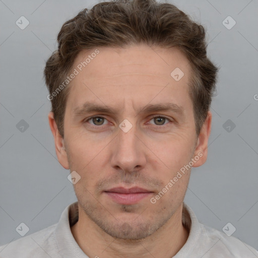 Neutral white adult male with short  brown hair and brown eyes