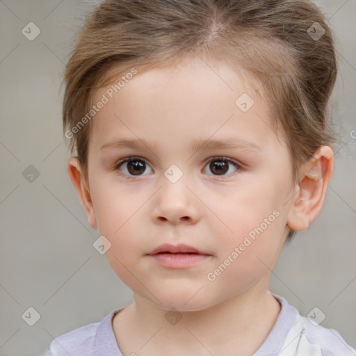 Neutral white child female with short  brown hair and brown eyes