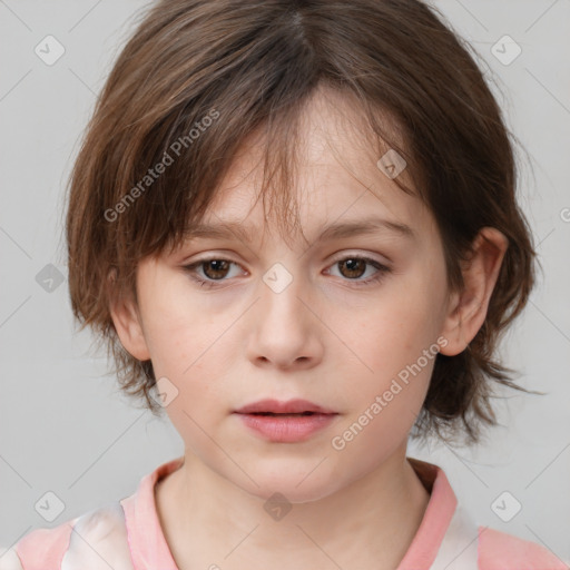 Neutral white child female with medium  brown hair and brown eyes