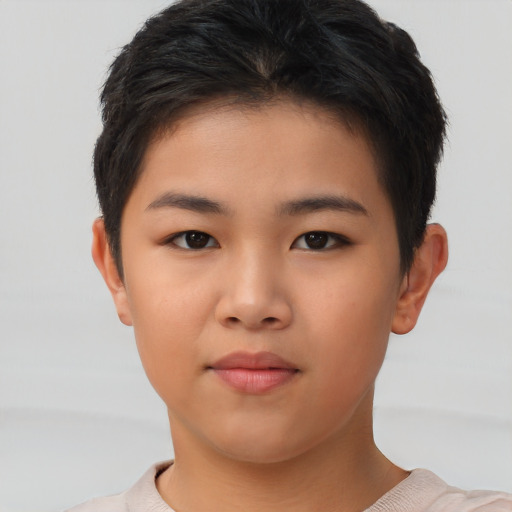 Neutral asian child female with short  brown hair and brown eyes