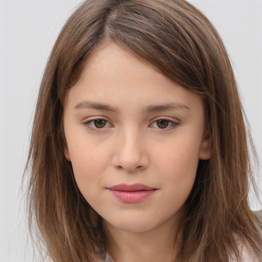 Neutral white child female with long  brown hair and brown eyes