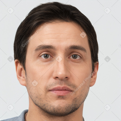 Neutral white adult male with short  brown hair and brown eyes