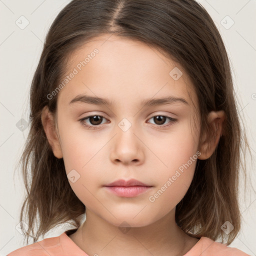 Neutral white child female with medium  brown hair and brown eyes