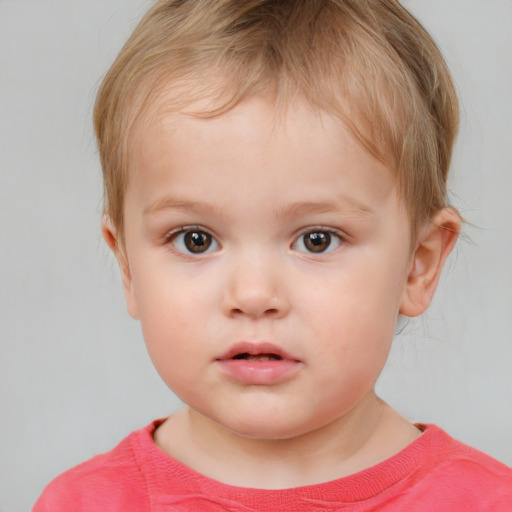 Neutral white child female with short  brown hair and brown eyes