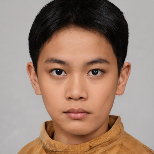 Neutral asian young-adult male with short  brown hair and brown eyes