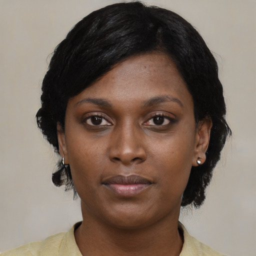 Neutral latino young-adult female with short  black hair and brown eyes