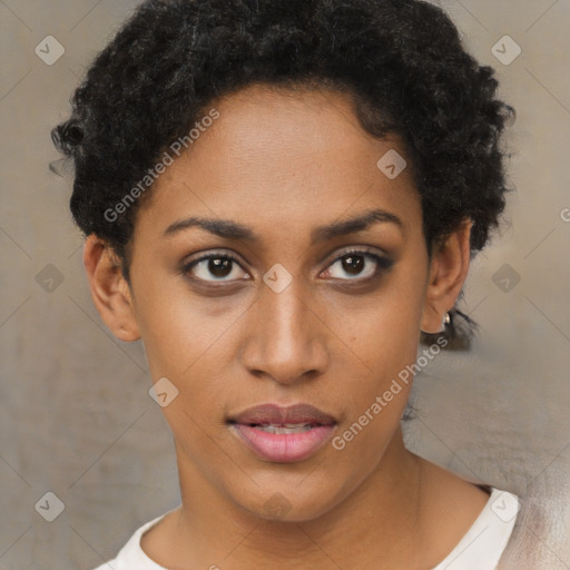 Neutral black young-adult female with short  brown hair and brown eyes