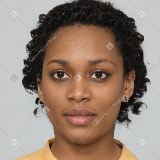 Neutral black young-adult female with short  brown hair and brown eyes