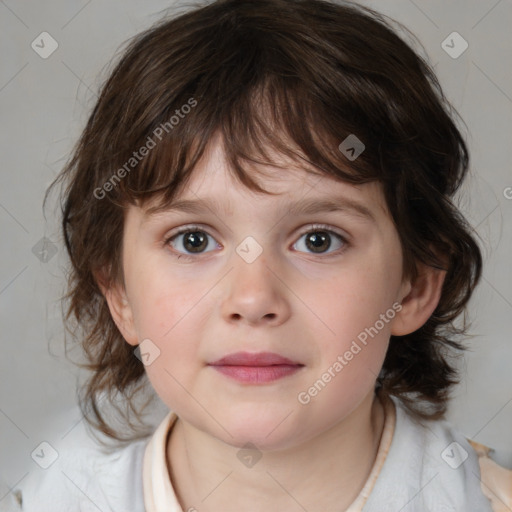 Neutral white child female with medium  brown hair and brown eyes