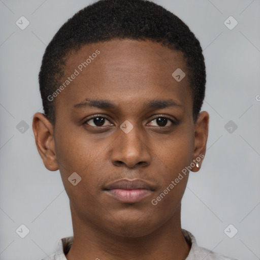 Neutral black young-adult male with short  brown hair and brown eyes