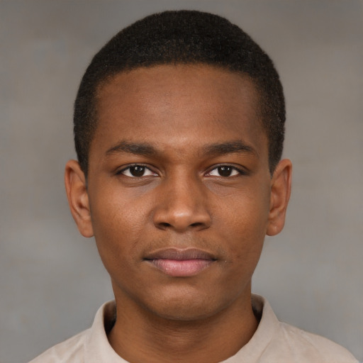Neutral black young-adult male with short  brown hair and brown eyes