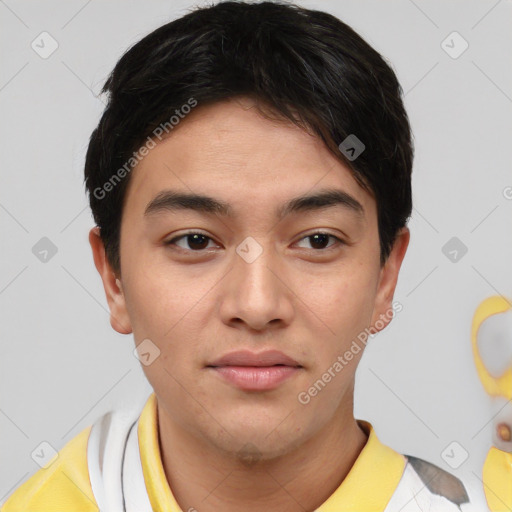 Neutral asian young-adult male with short  black hair and brown eyes