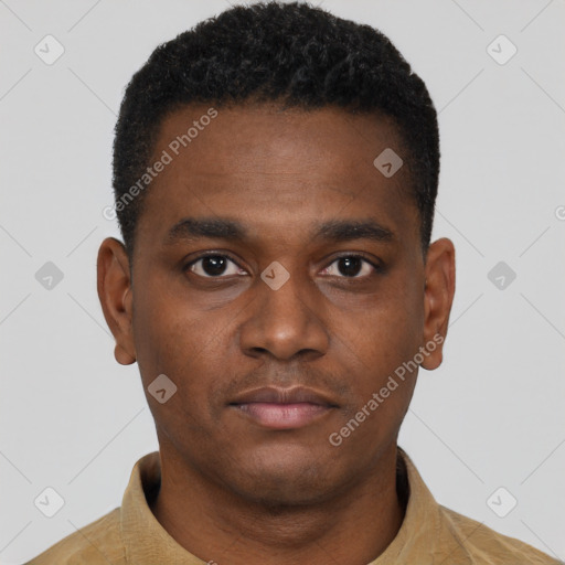 Neutral black young-adult male with short  brown hair and brown eyes