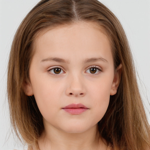 Neutral white child female with long  brown hair and brown eyes