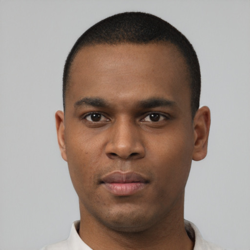 Neutral black young-adult male with short  brown hair and brown eyes