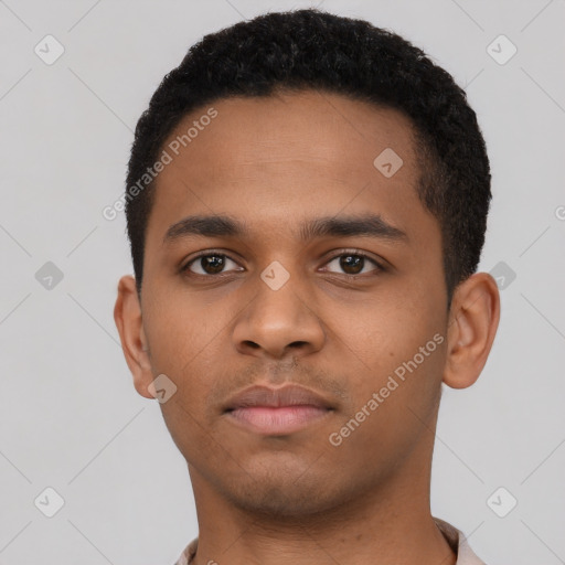 Neutral black young-adult male with short  brown hair and brown eyes
