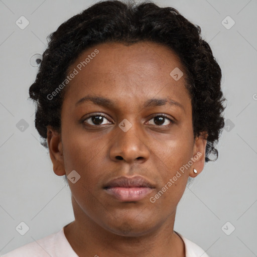 Neutral black young-adult female with short  brown hair and brown eyes