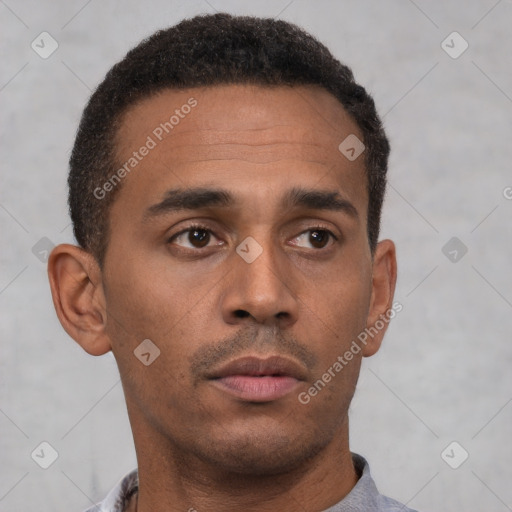 Neutral latino young-adult male with short  brown hair and brown eyes