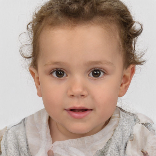 Neutral white child female with short  brown hair and brown eyes