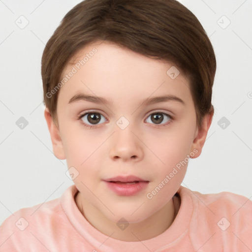 Neutral white child female with short  brown hair and brown eyes