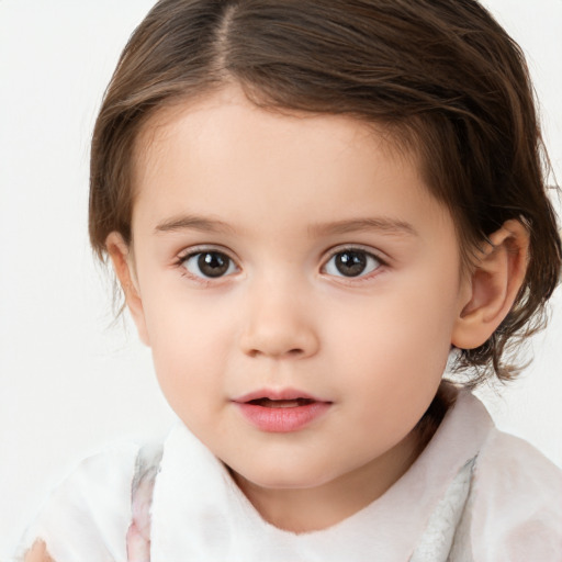 Neutral white child female with medium  brown hair and brown eyes