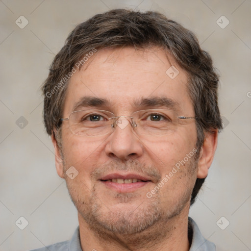 Neutral white adult male with short  brown hair and brown eyes