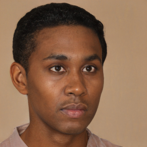 Neutral black young-adult male with short  brown hair and brown eyes