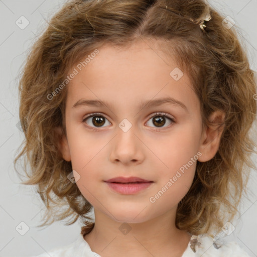 Neutral white child female with medium  brown hair and brown eyes