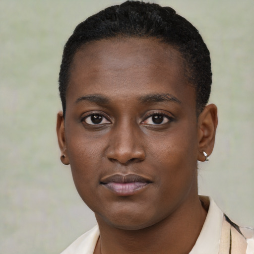 Neutral black young-adult male with short  brown hair and brown eyes