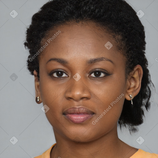 Neutral black young-adult female with short  brown hair and brown eyes