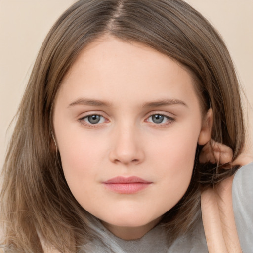 Neutral white child female with long  brown hair and brown eyes