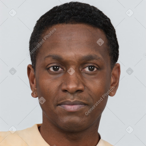 Neutral black young-adult male with short  brown hair and brown eyes