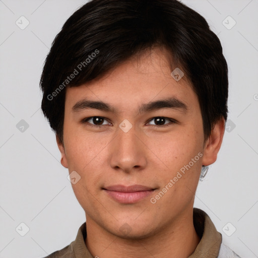 Neutral asian young-adult male with short  brown hair and brown eyes