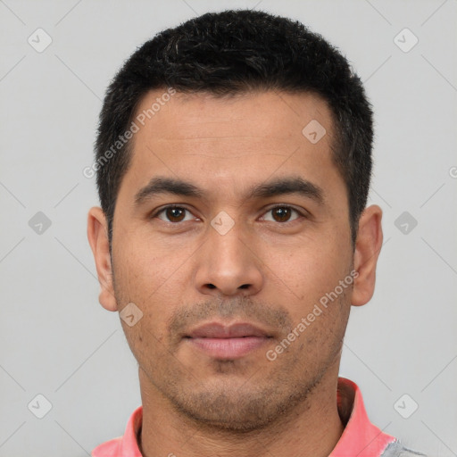 Neutral asian young-adult male with short  black hair and brown eyes