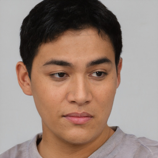 Neutral asian young-adult male with short  brown hair and brown eyes