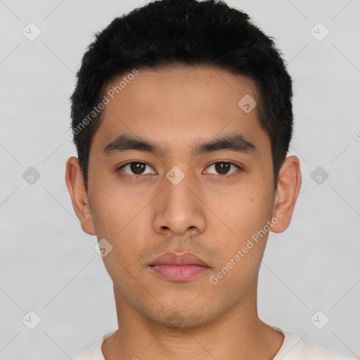 Neutral asian young-adult male with short  black hair and brown eyes