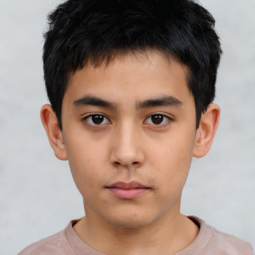 Neutral asian child male with short  black hair and brown eyes