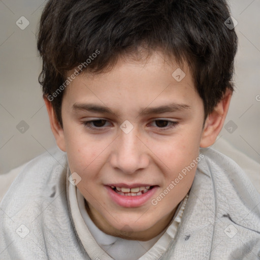 Joyful white child male with short  brown hair and brown eyes