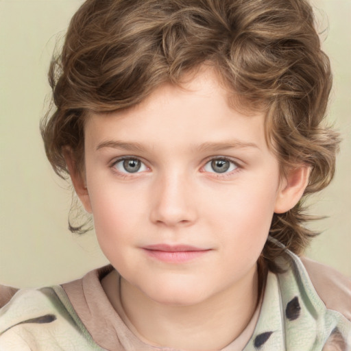 Neutral white child female with medium  brown hair and green eyes