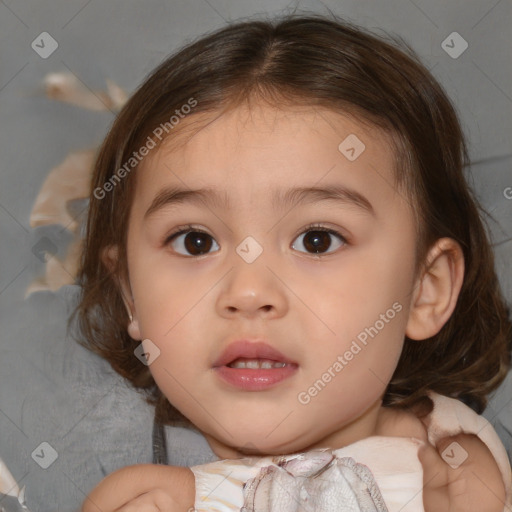 Neutral white child female with medium  brown hair and brown eyes