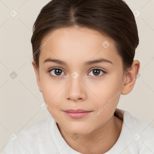 Neutral white young-adult female with short  brown hair and brown eyes