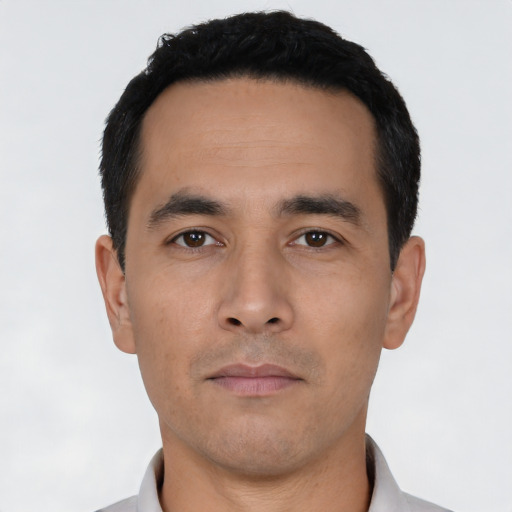 Neutral asian young-adult male with short  black hair and brown eyes