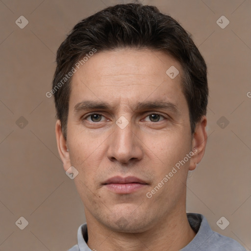 Neutral white adult male with short  brown hair and brown eyes