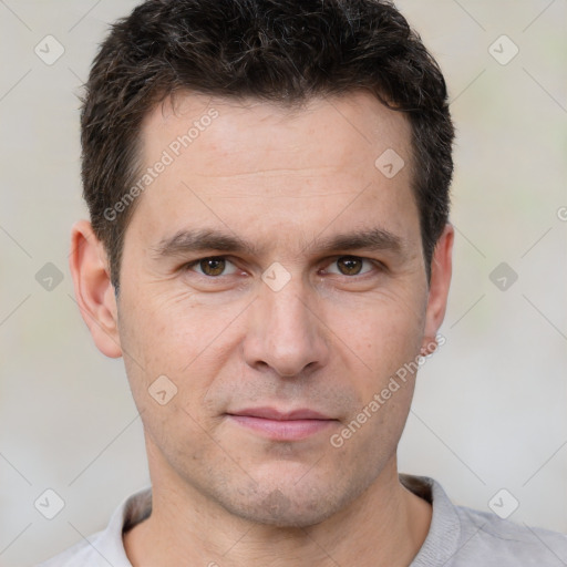 Neutral white adult male with short  brown hair and brown eyes