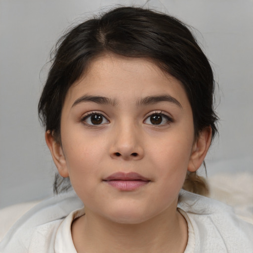 Neutral white child female with medium  brown hair and brown eyes