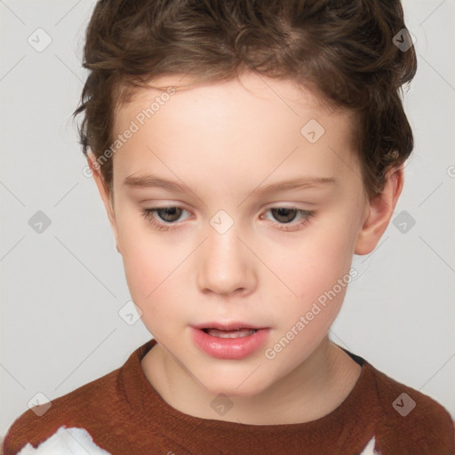 Neutral white child female with short  brown hair and brown eyes