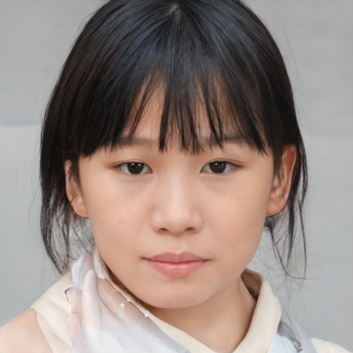 Neutral asian child female with medium  brown hair and brown eyes