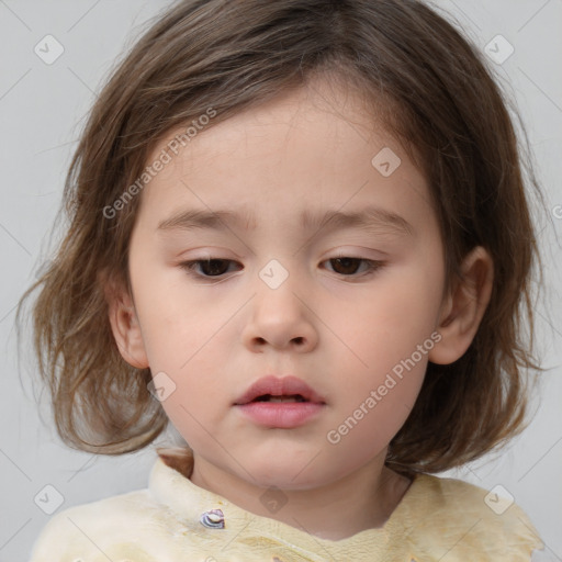 Neutral white child female with medium  brown hair and brown eyes